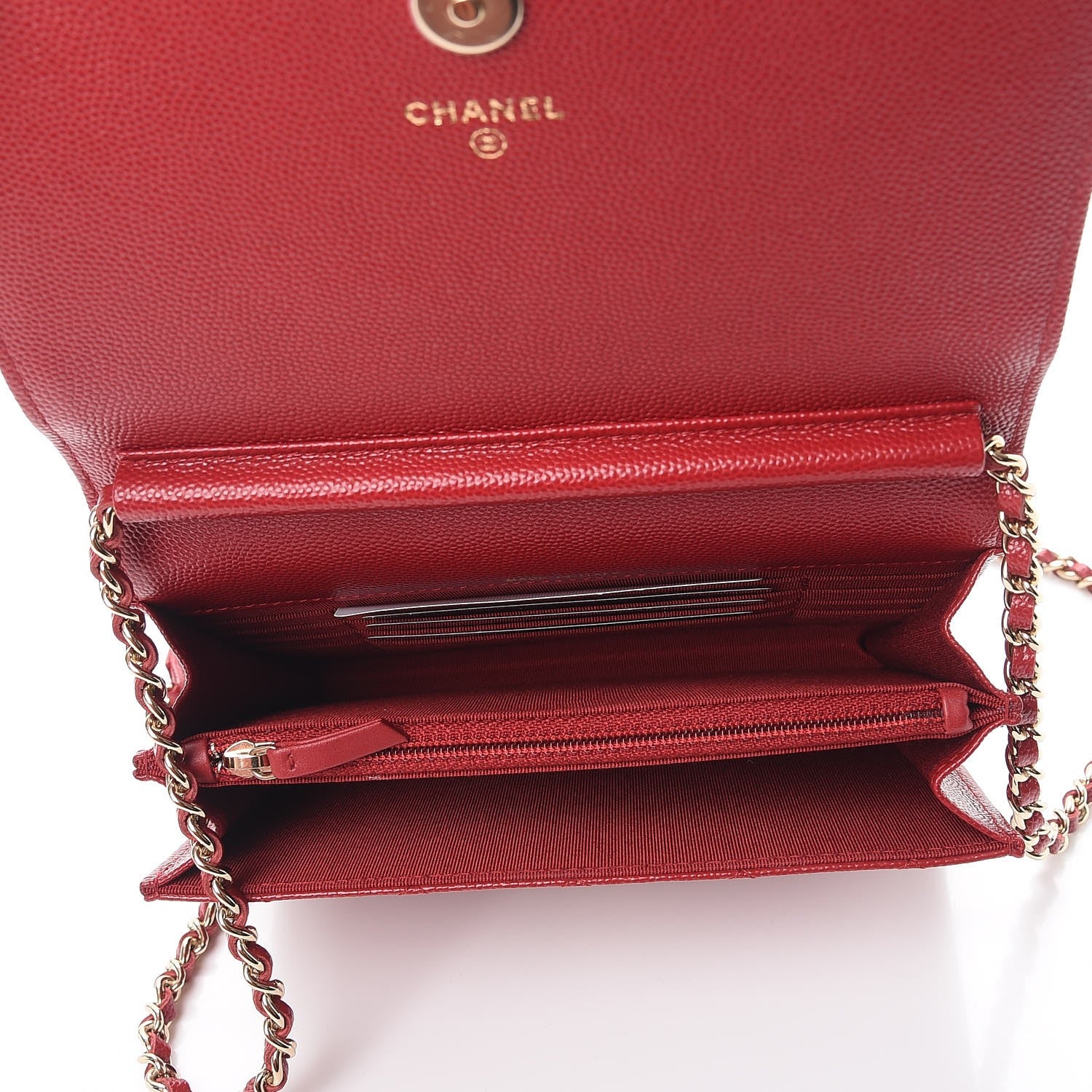 Chanel Caviar Quilted Square Wallet On Chain WOC Dark Red 4 of 7