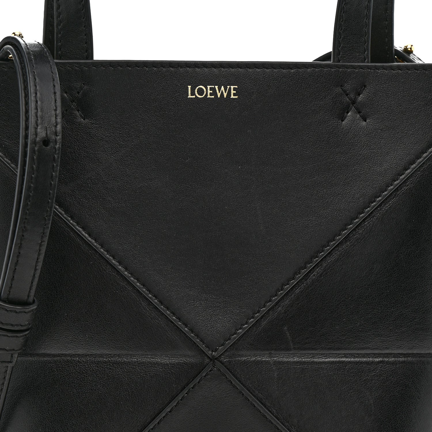 Loewe Shiny Calfskin Mini Puzzle Fold Tote Black 8 of 14