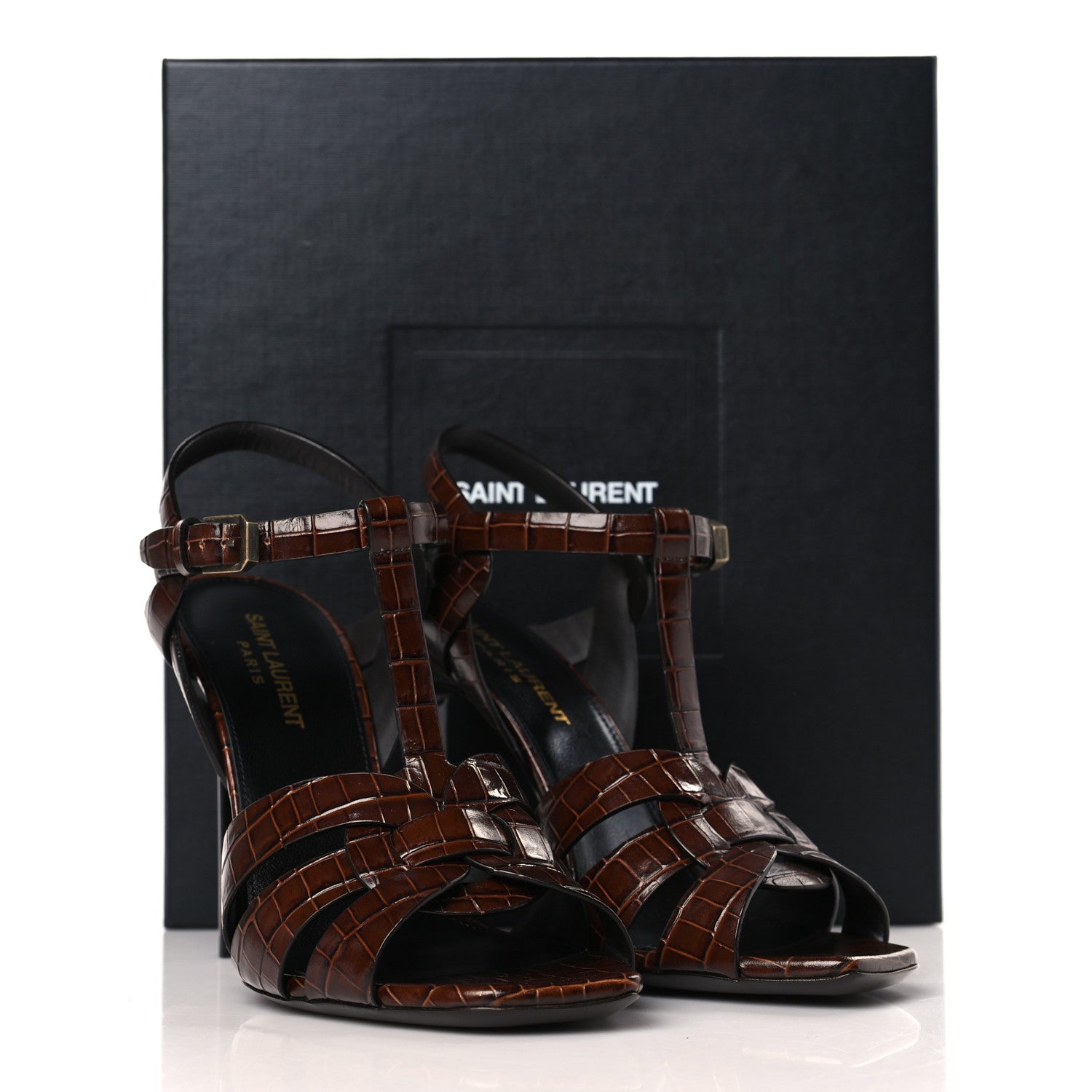 Saint Laurent Calfskin Crocodile Embossed Tribute 105 Sandals 38 Moro 9 of 9