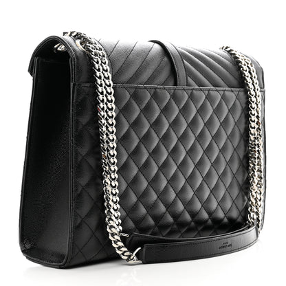 Saint Laurent Grain De Poudre Textured Mixed Matelasse Large Triquilt Monogram Satchel Black 3 of 10