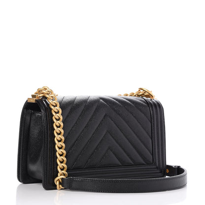 Chanel Caviar Chevron Quilted Medium Boy Flap Black 3 of 8