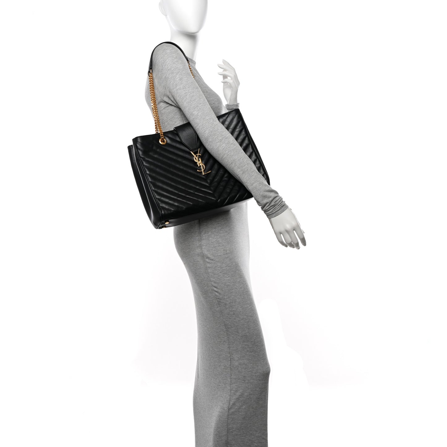 Lambskin Matelasse Chevron Monogram Shopping Bag Black