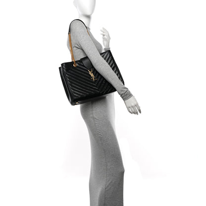 Saint Laurent Lambskin Matelasse Chevron Monogram Shopping Bag Black 2 of 11