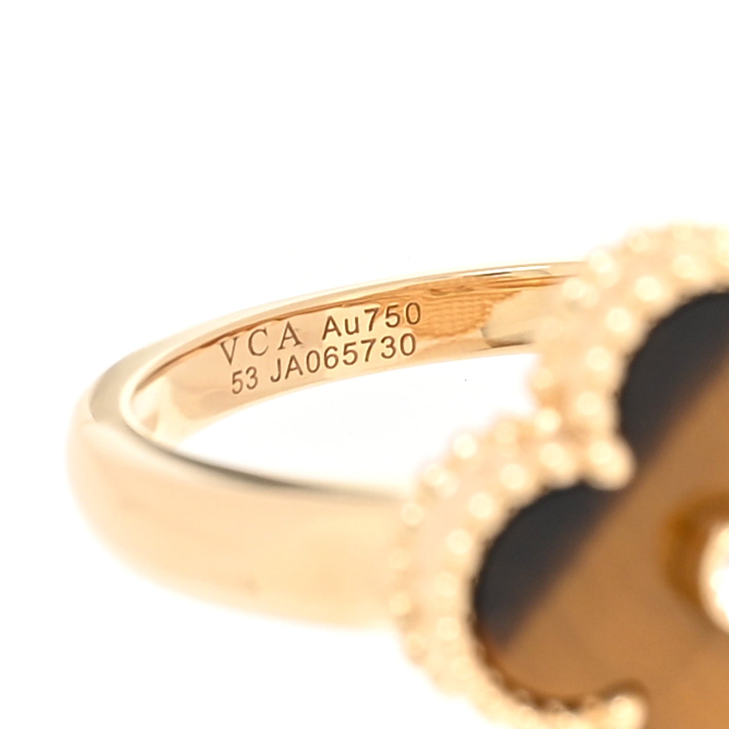 Van Cleef & Arpels 18K Yellow Gold Diamond Tiger's Eye Vintage Alhambra Ring 53 6.25 3 of 4
