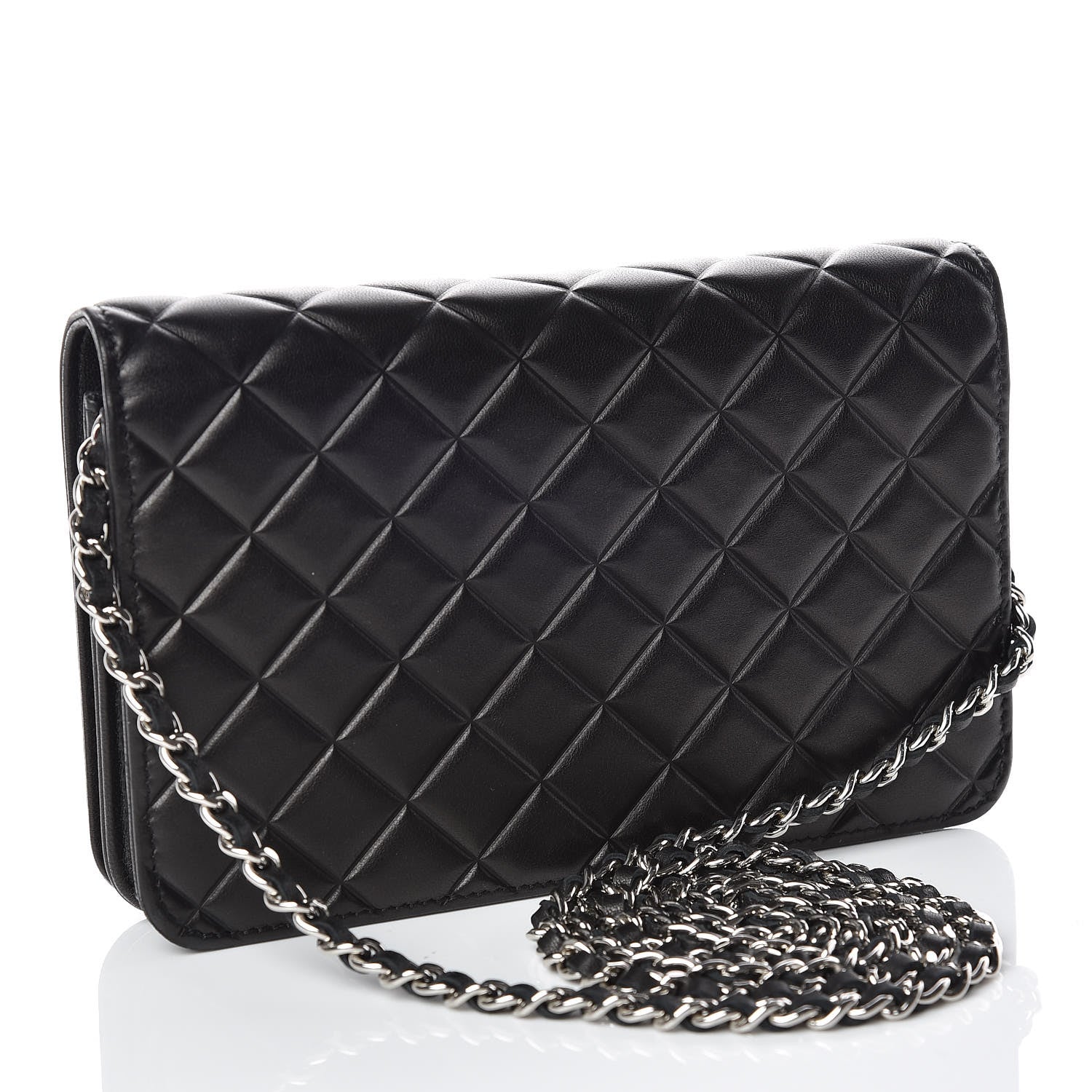 Chanel Lambskin Quilted Diamond CC Wallet On Chain WOC Black 3 of 13