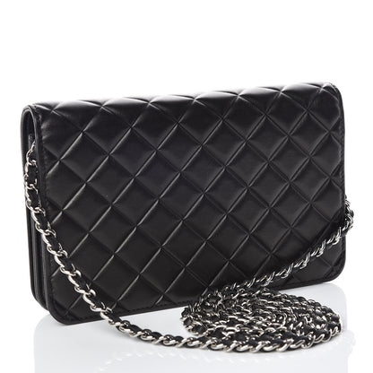 Chanel Lambskin Quilted Diamond CC Wallet On Chain WOC Black 3 of 13
