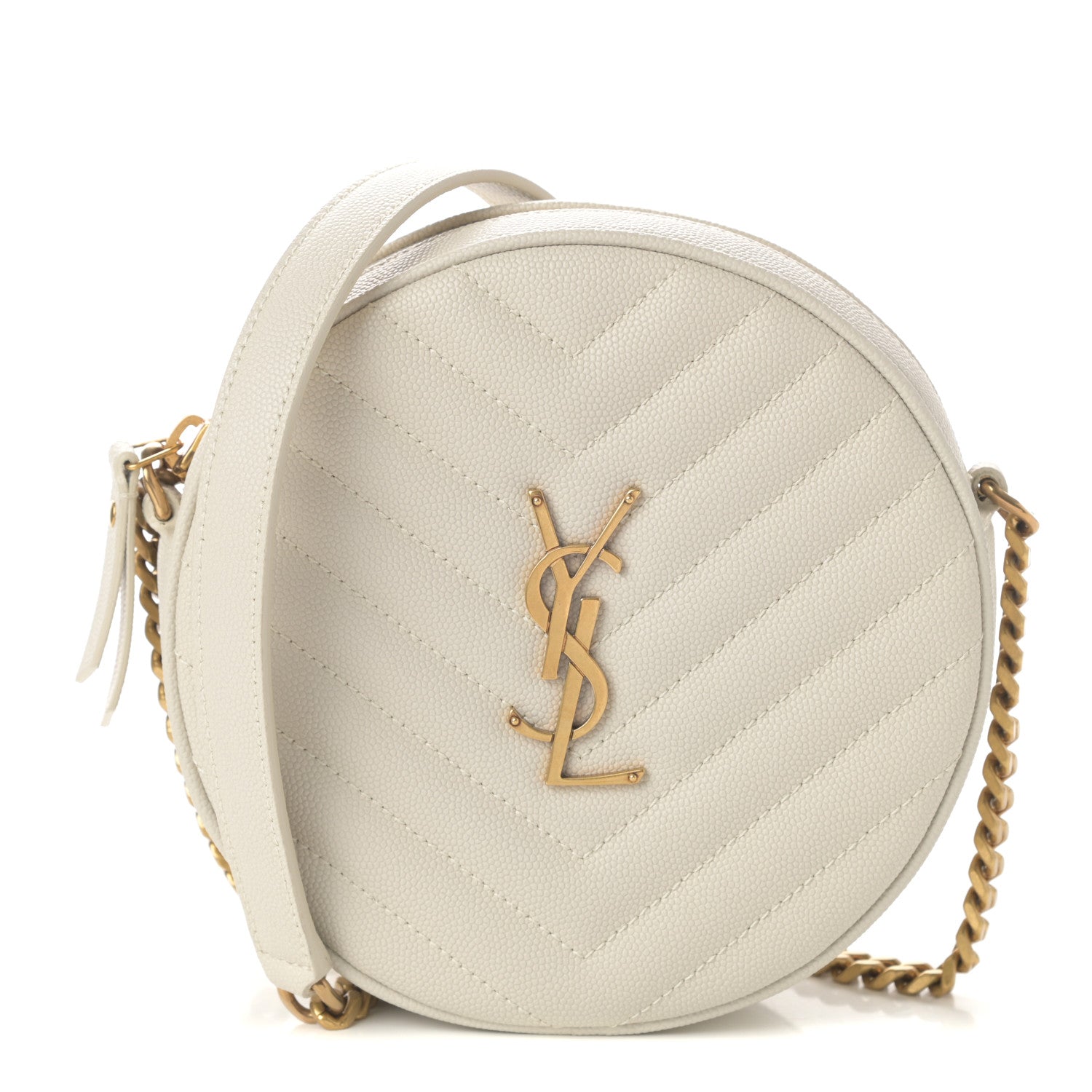 Saint Laurent Grain De Poudre Matelasse Chevron Quilted Round Vinyle Camera Bag Blanc Vintage 1 of 9
