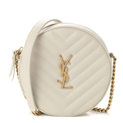 Saint Laurent Grain De Poudre Matelasse Chevron Quilted Round Vinyle Camera Bag Blanc Vintage 1 of 9