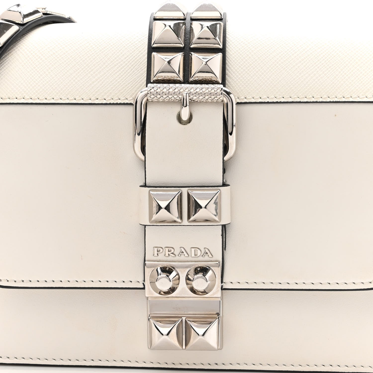 Prada Saffiano City Calfskin Studded Small Elektra Shoulder Bag White 7 of 10