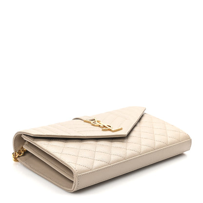 Saint Laurent Grain De Poudre Mixed Matelasse Triquilt Monogram Chain Wallet Dark Beige 4 of 9