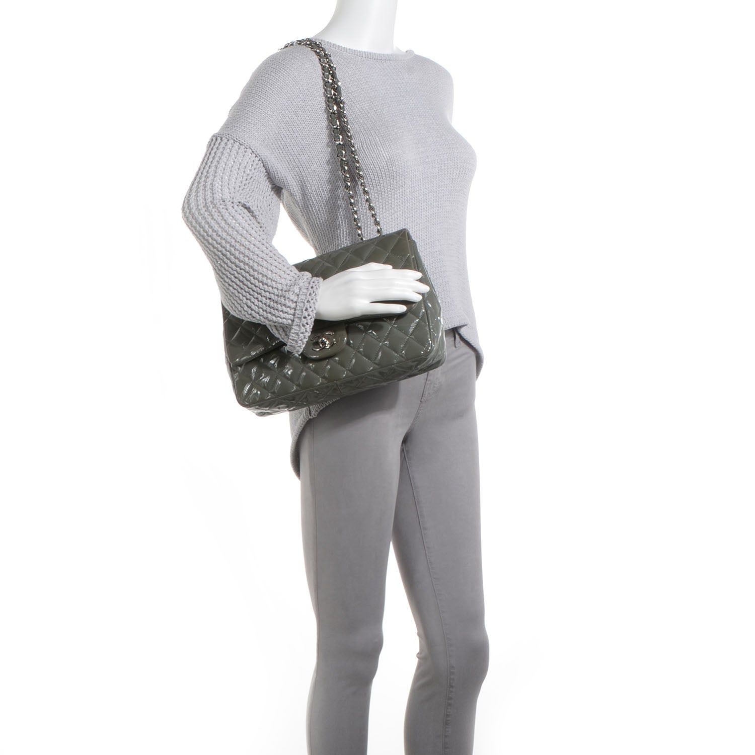 Chanel Patent Quilted Jumbo Single Flap Grey 2 of 9