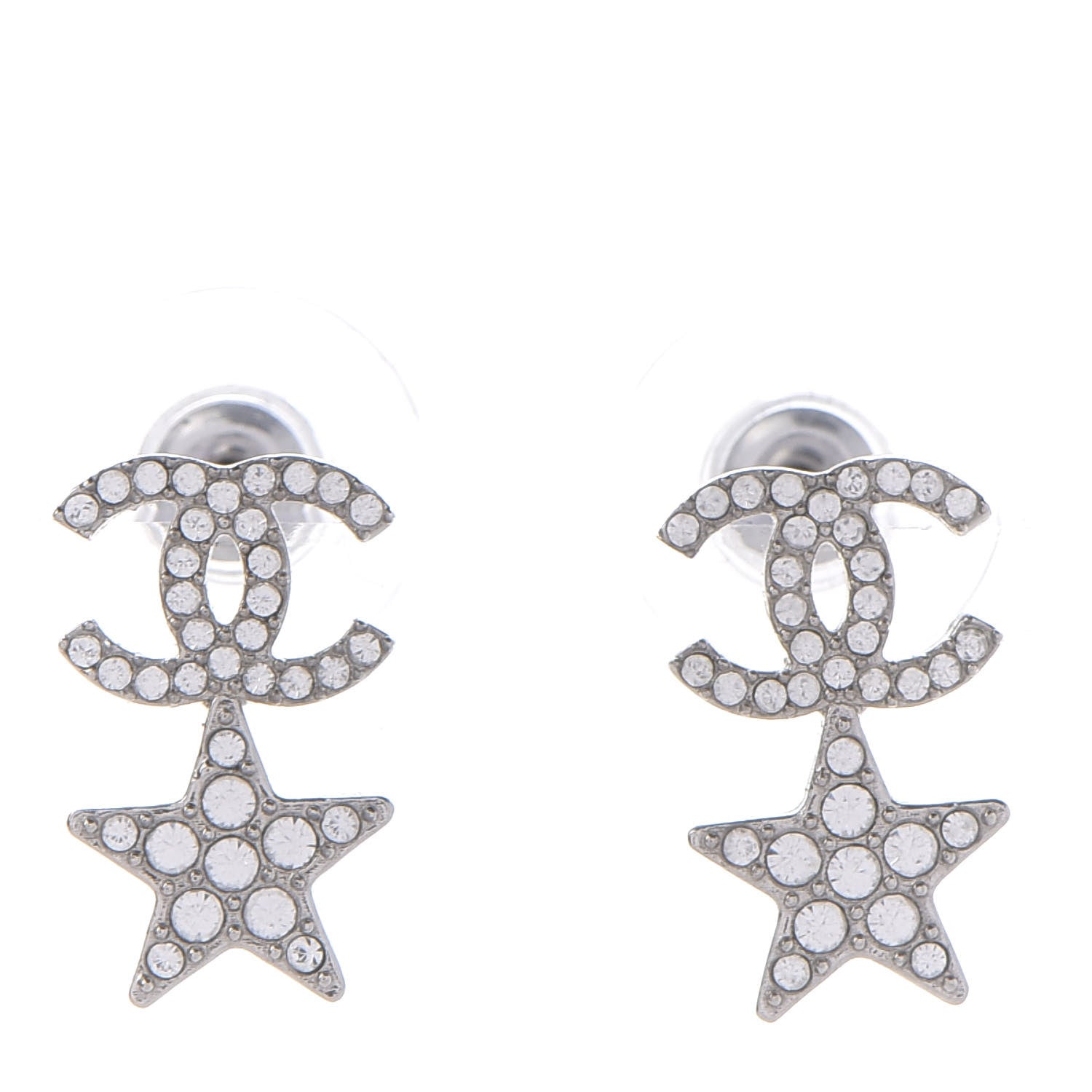Chanel Crystal CC Star Earrings Silver 1 of 5