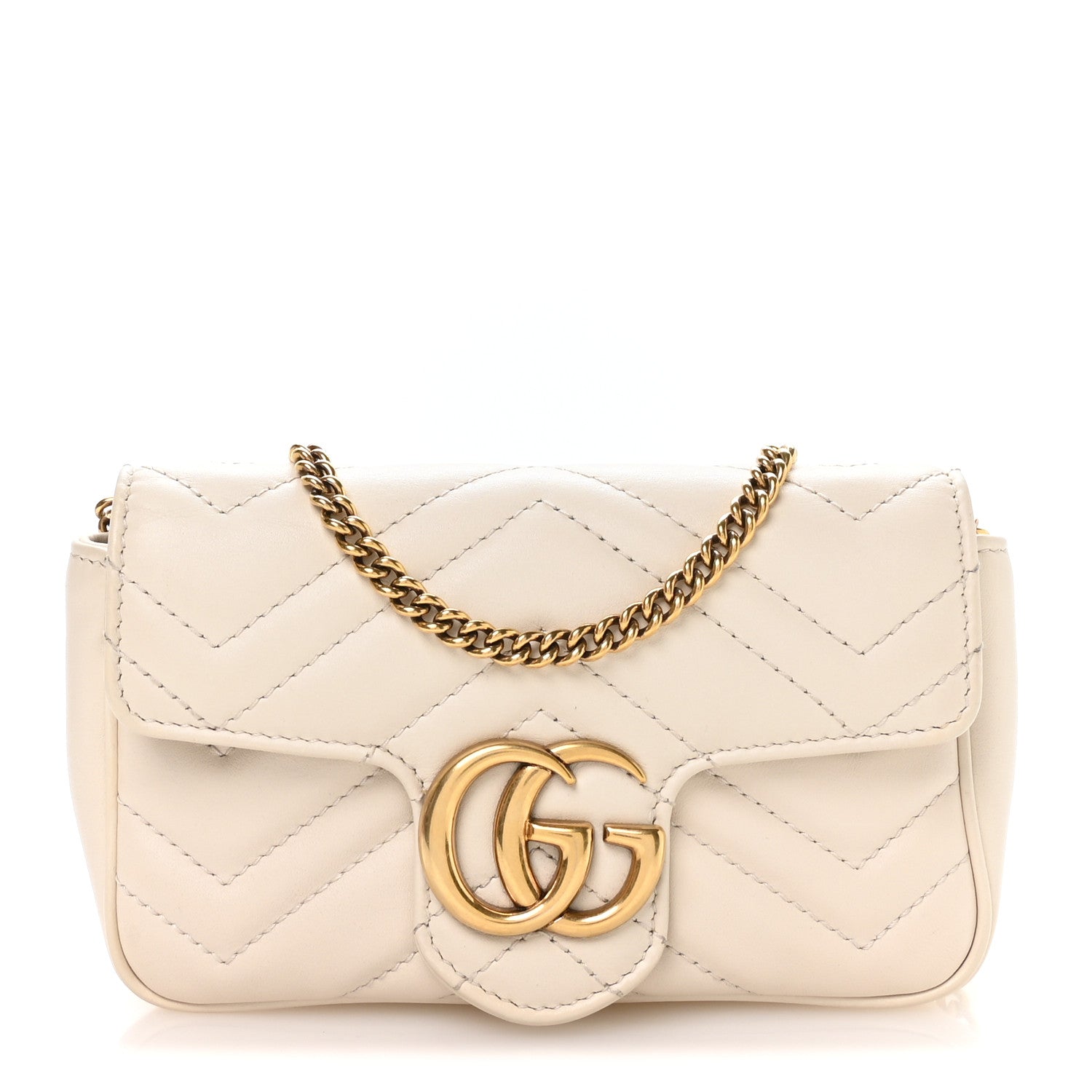 Gucci Calfskin Matelasse Super Mini GG Marmont Shoulder Bag White 1 of 10