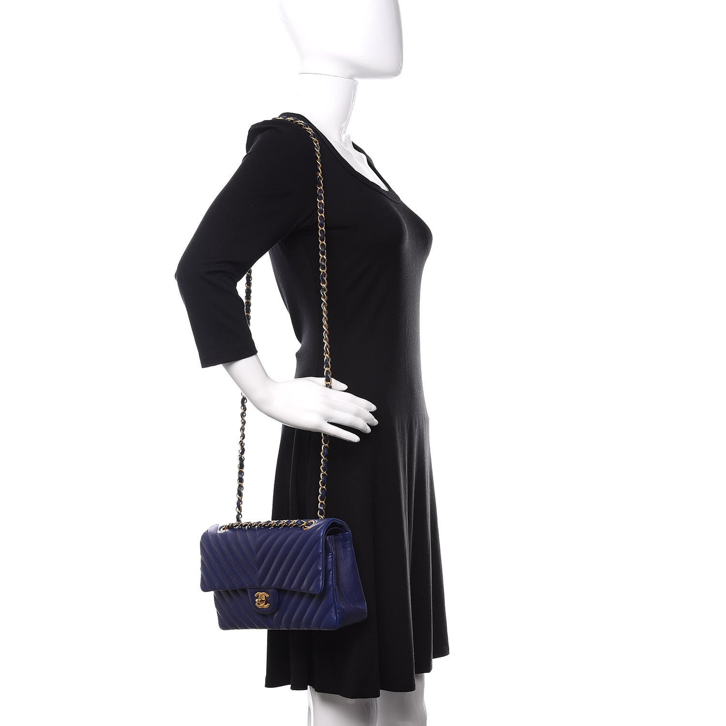 Lambskin Chevron Quilted Medium Double Flap Blue