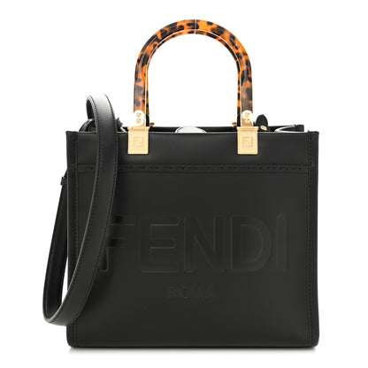 Fendi Vitello King Plexiglass Logo Embossed Small Fendi Sunshine Shopper Tote Black 1 of 9