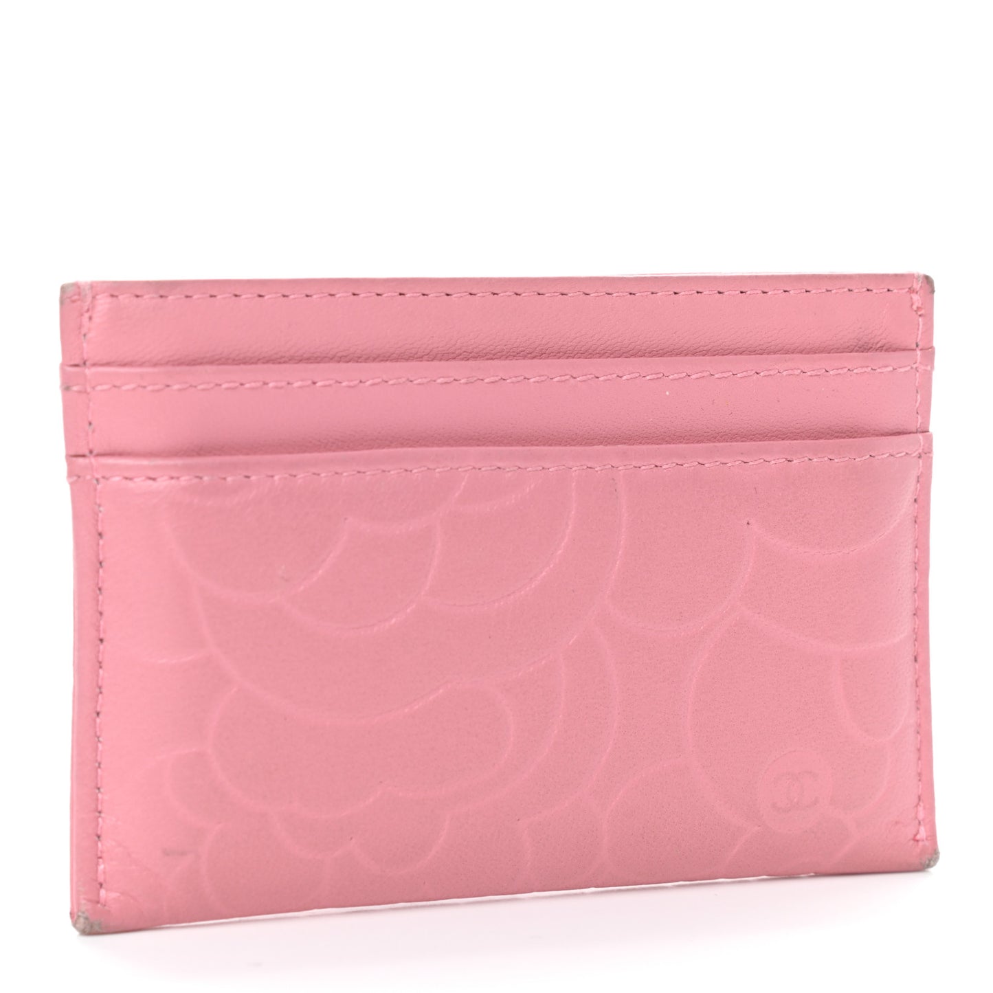 Lambskin Camellia Embossed Card Holder Pink