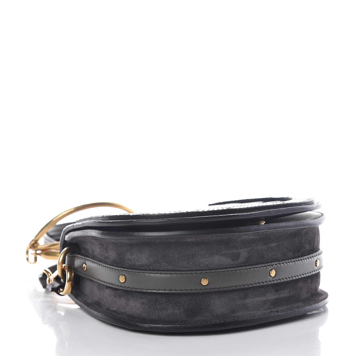 Chloe Suede Calfskin Crocodile Embossed Small Nile Bracelet Bag Profound Brown 4 of 12