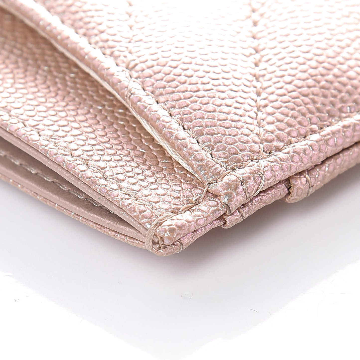 Metallic Caviar Chevron Quilted Card Holder Light Gold