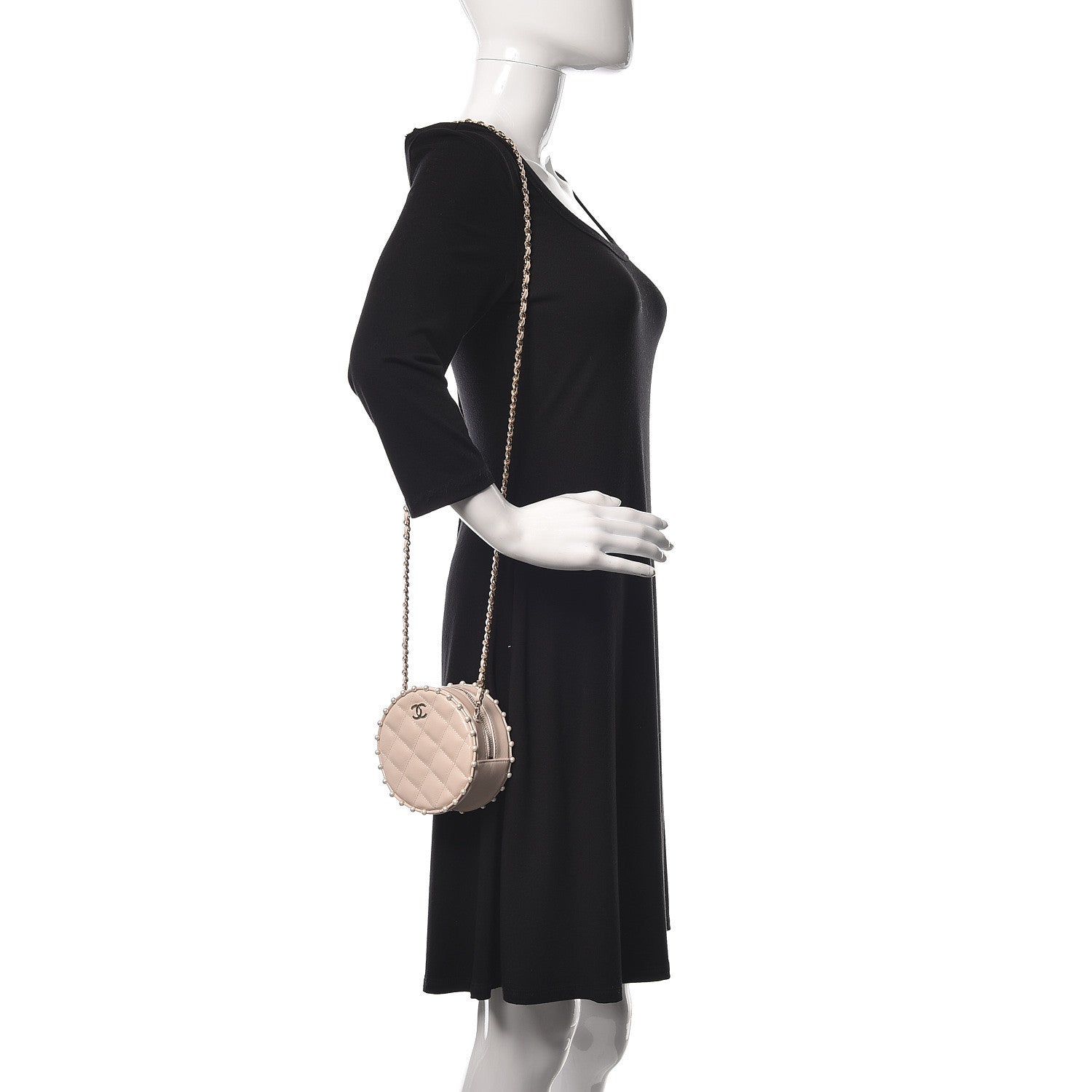 Chanel Calfskin Quilted Pearl Round Clutch With Chain White 2 of 11