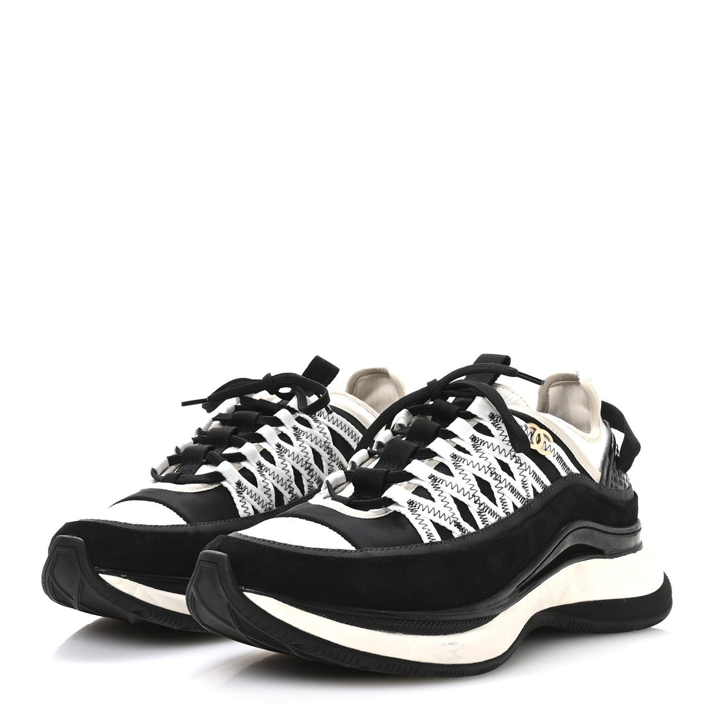 Fabric Suede Calfskin Sneakers 41 Black Beige White