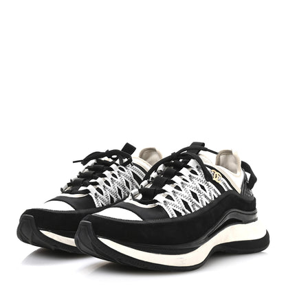 Chanel Fabric Suede Calfskin Sneakers 41 Black Beige White 4 of 9