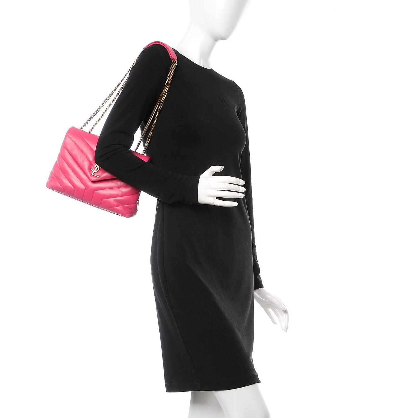 Calfskin Y Quilted Monogram Small Loulou Chain Satchel Fresh Fuchsia