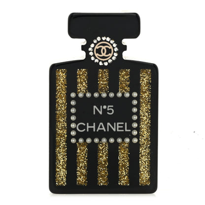 Chanel Resin Strass Perfume Bottle CC Brooch Black Gold 1 of 4