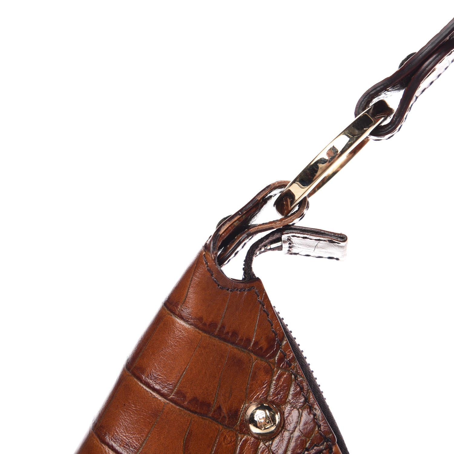 Fendi Zucca Calfskin Crocodile Embossed Chef Hobo Tobacco 11 of 15