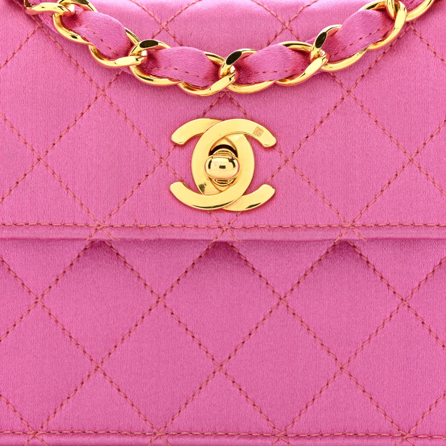 Satin Quilted Mini Square Flap Pink