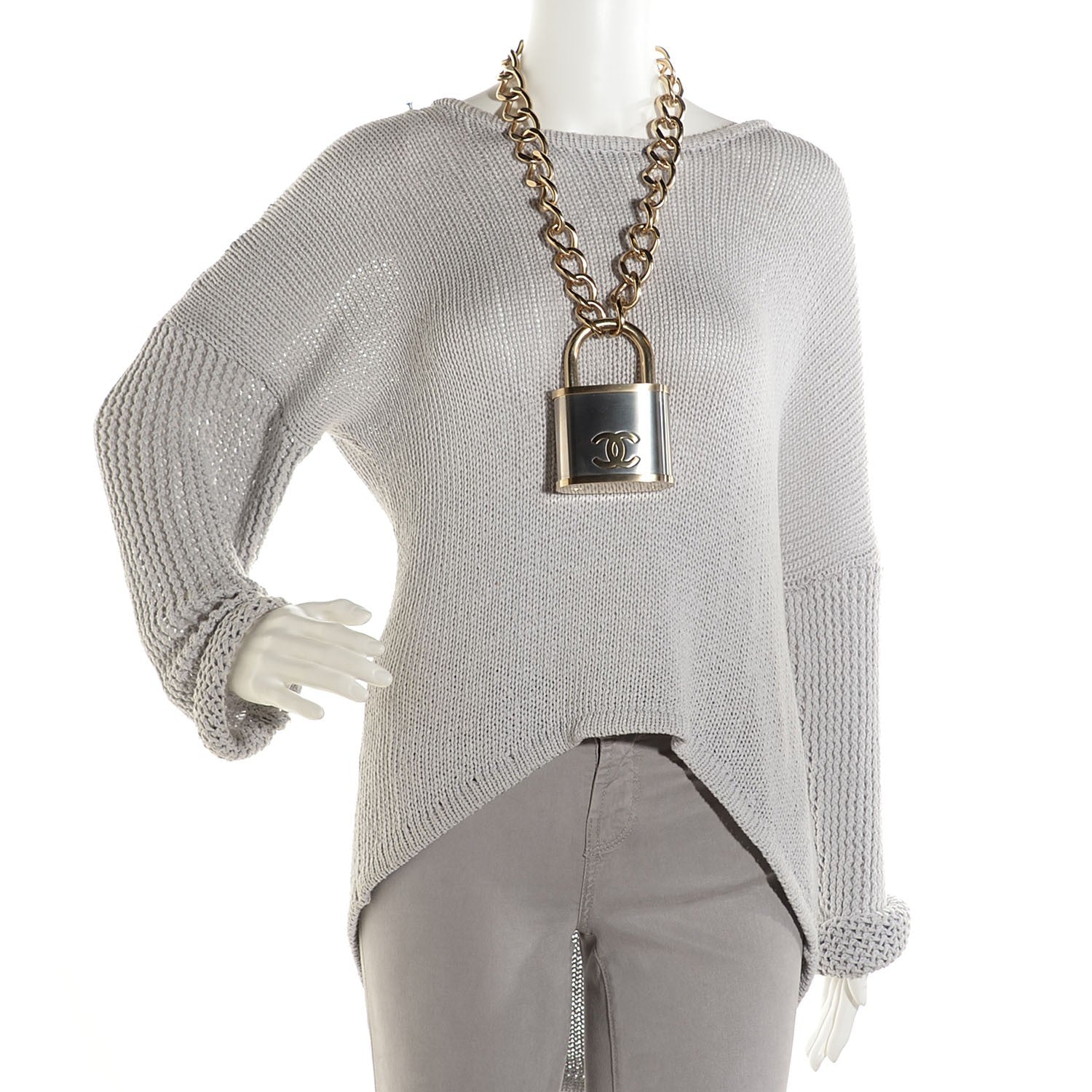 Chanel CC Oversized Padlock Necklace Gold Silver 2 of 6