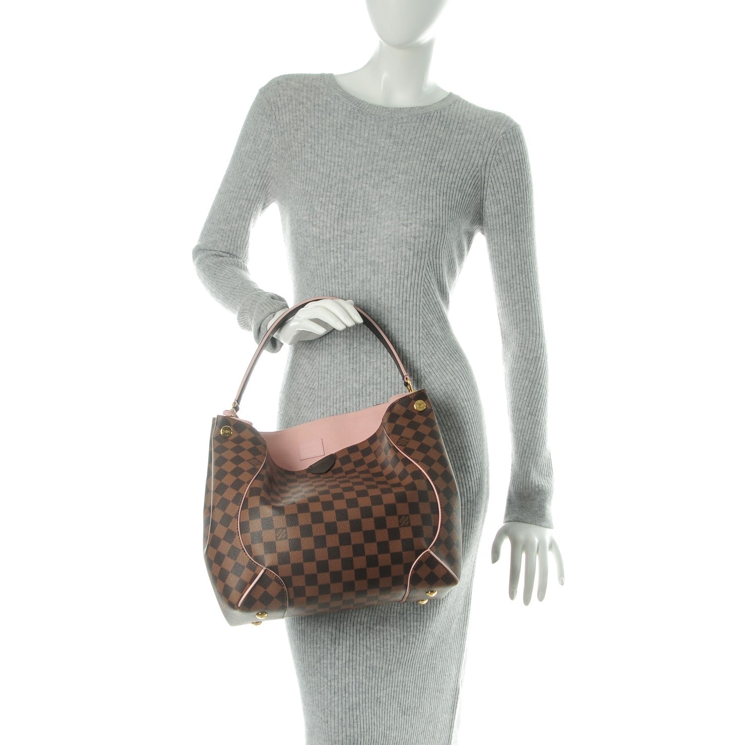 Louis Vuitton Damier Ebene Caissa Hobo Rose Ballerine 2 of 7
