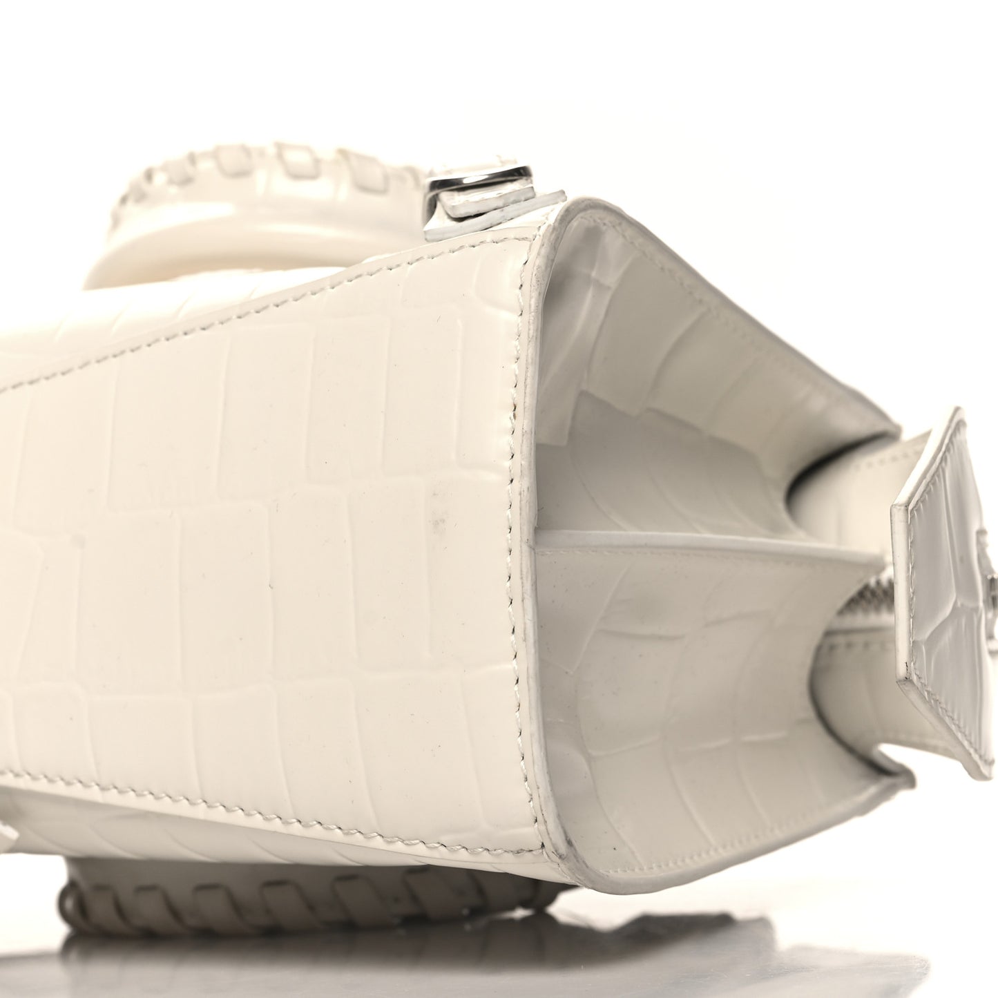 Semi Shiny Calfskin Crocodile Embossed Neo Classic Silver Hardware Mini City White