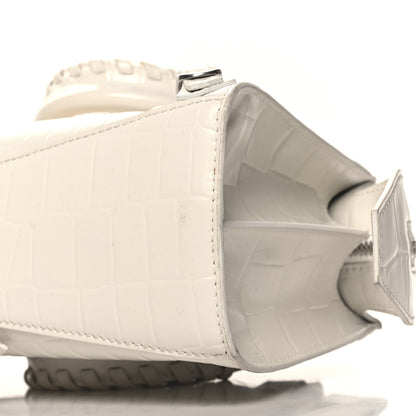 Balenciaga Semi Shiny Calfskin Crocodile Embossed Neo Classic Silver Hardware Mini City White 13 of 13