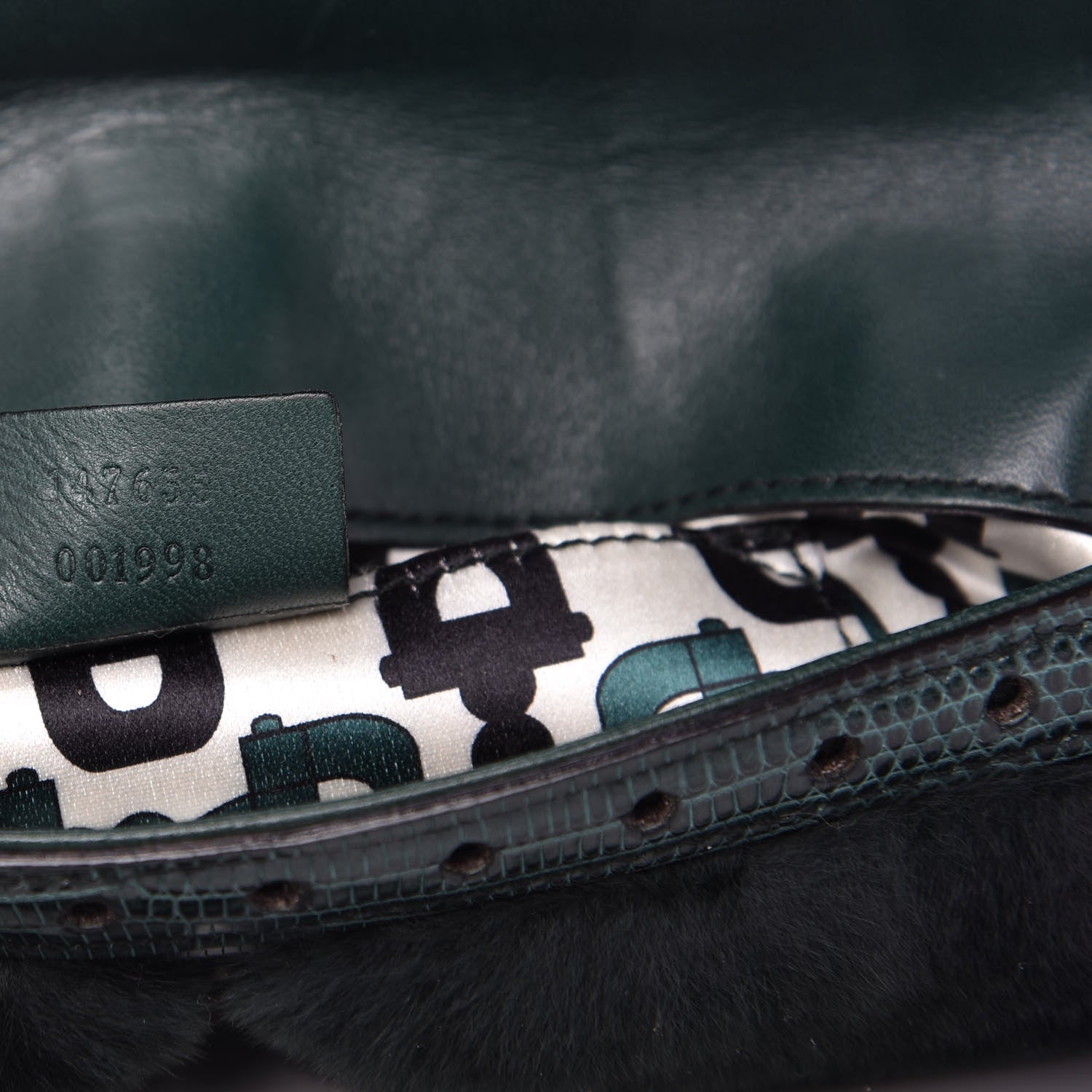 Gucci Mink Fur Lizard Crystal Wristlet Green 9 of 10
