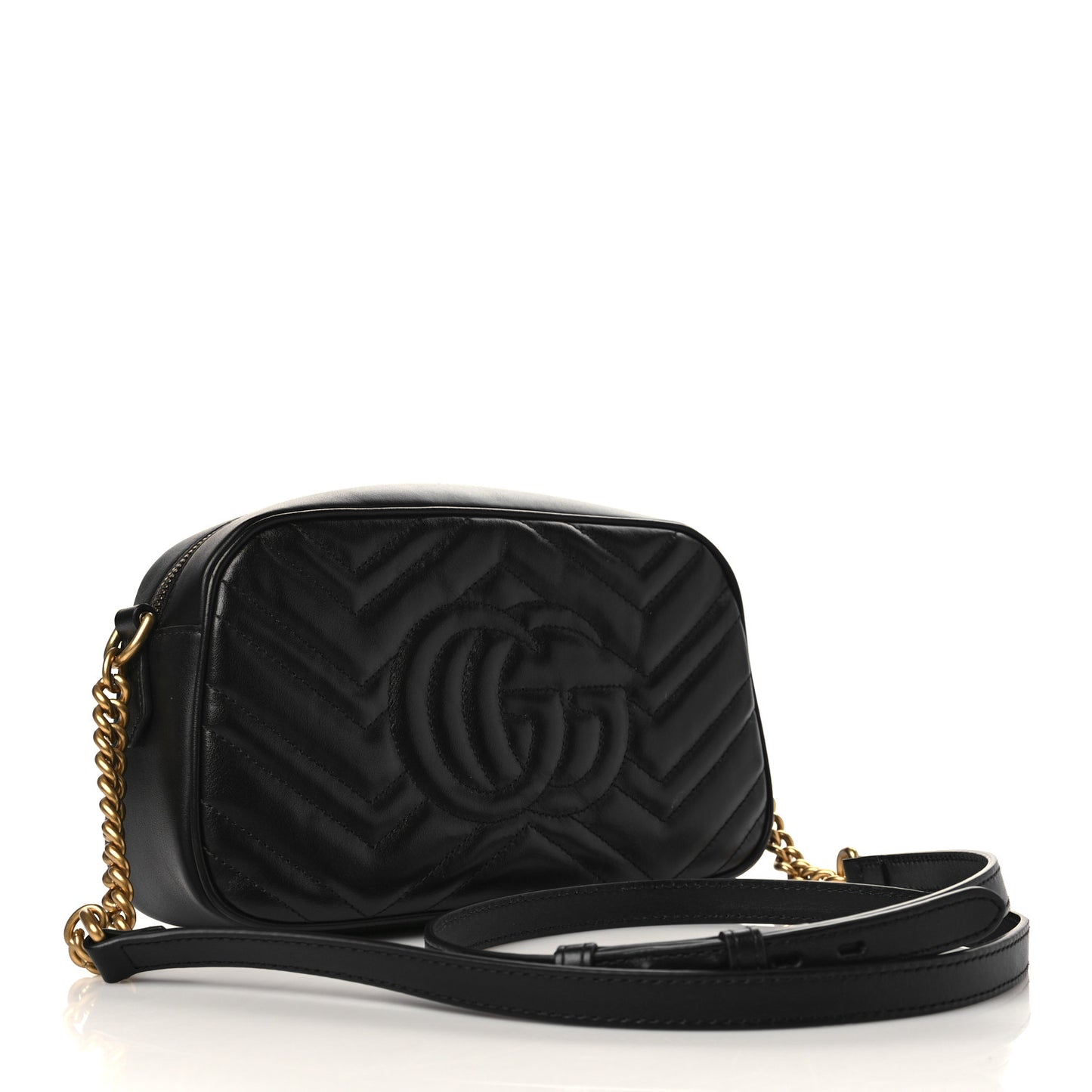 Calfskin Matelasse Small GG Marmont Chain Shoulder Bag Black