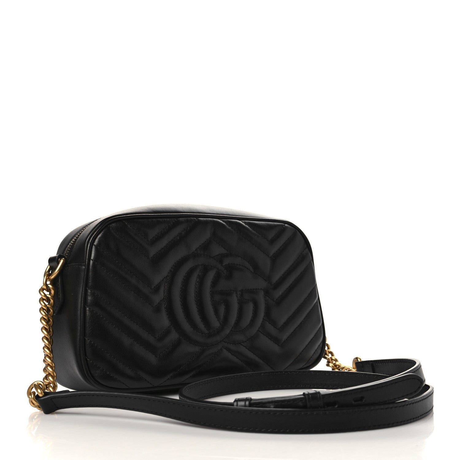 Gucci Calfskin Matelasse Small GG Marmont Chain Shoulder Bag Black 3 of 7