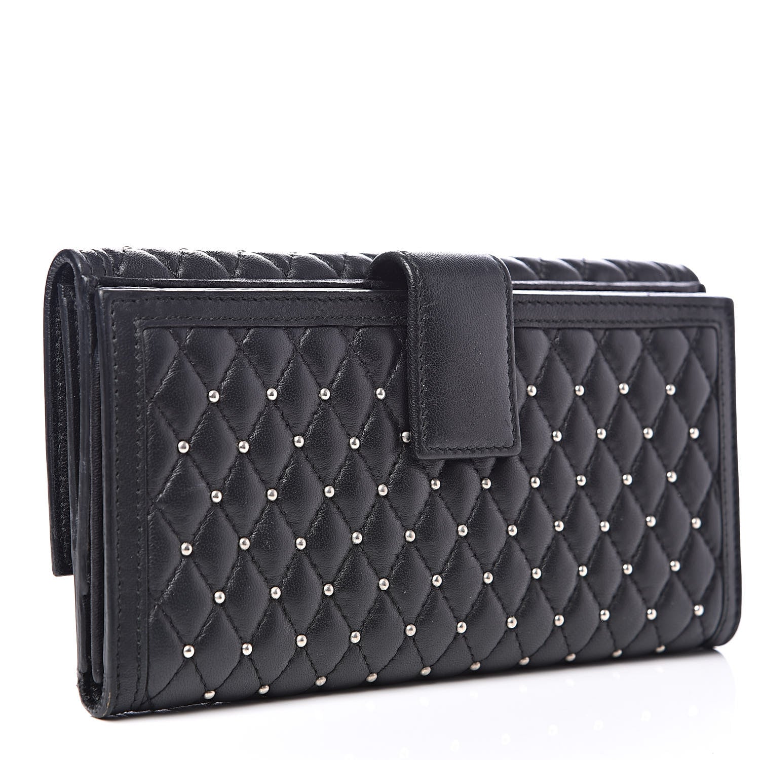 Alexander McQueen Calfskin Quilted Studded Skull Continental Wallet Black 3 of 11