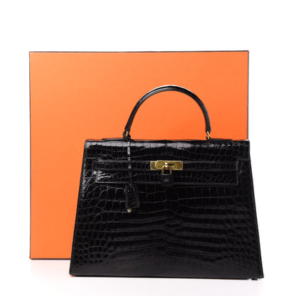 Hermes Shiny Crocodile Kelly Sellier 32 Black 33 of 33