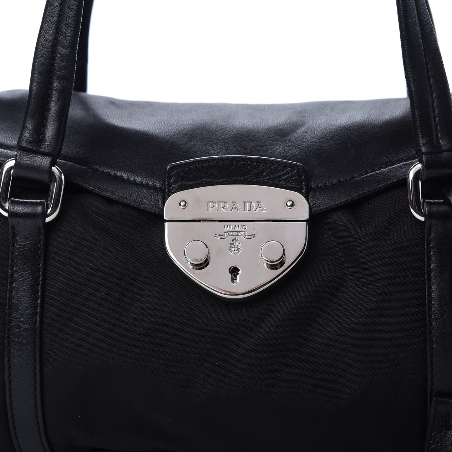Tessuto Nylon Nappa Foldover Pushlock Satchel Black