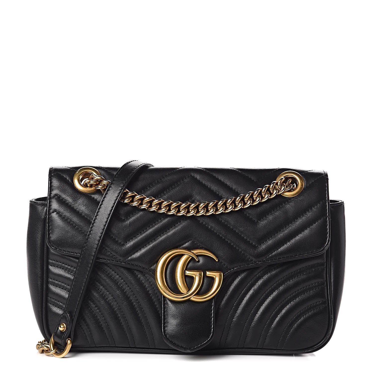 Gucci Calfskin Matelasse Small GG Marmont Shoulder Bag Black 1 of 16