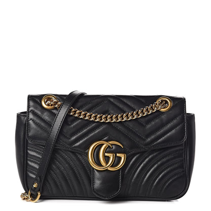 Gucci Calfskin Matelasse Small GG Marmont Shoulder Bag Black 1 of 16