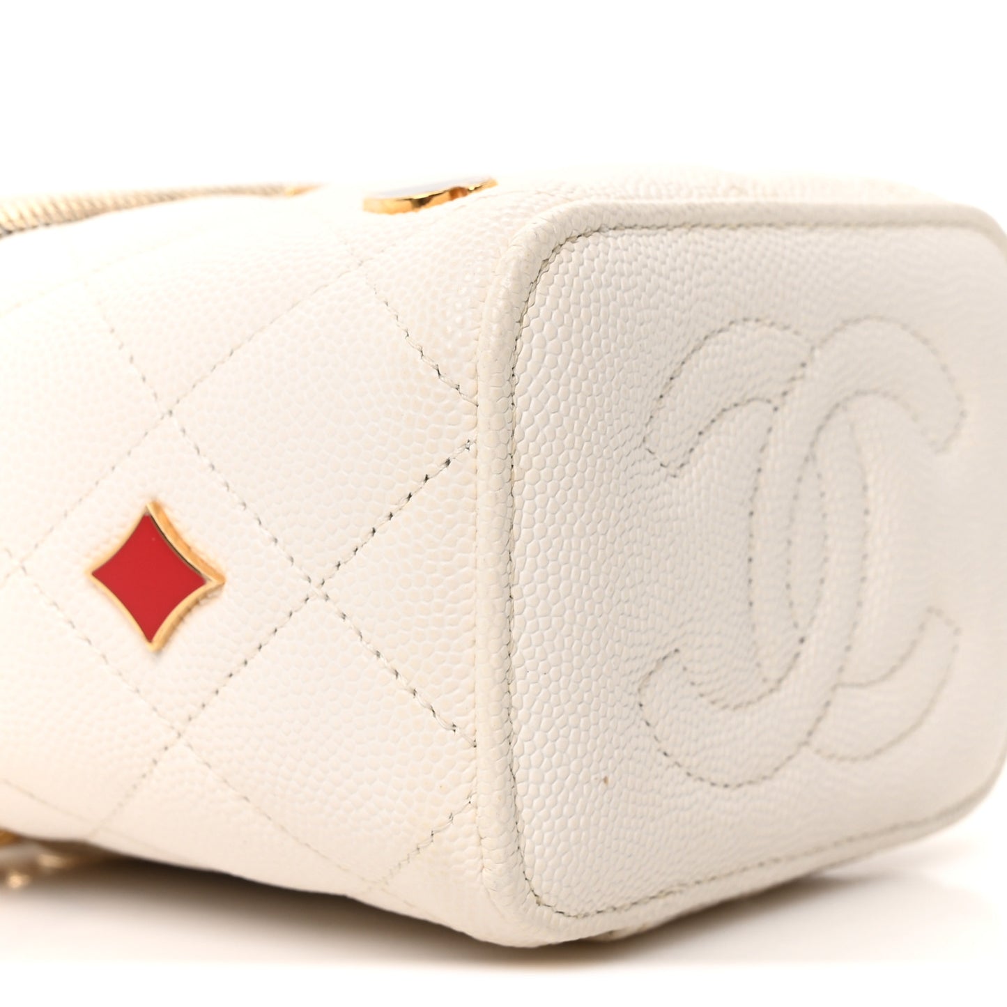 Caviar Quilted Enamel Coco Casino Mini Vanity Case With Chain White