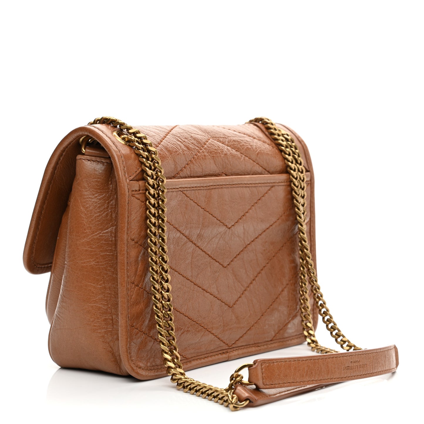 Crinkled Calfskin Matelasse Monogram Baby Niki Chain Satchel Light Caramel