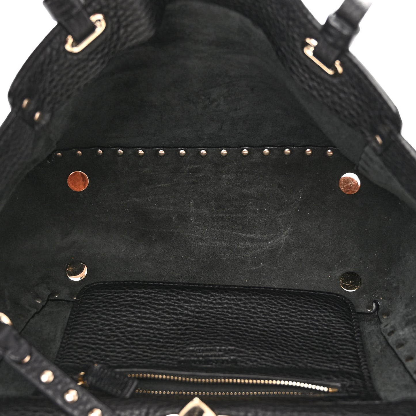 Grained Calfskin Small Rockstud Tote Black