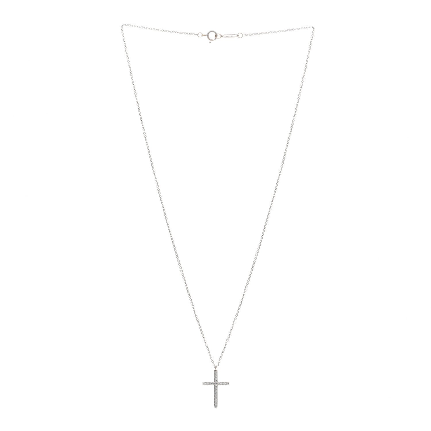 Tiffany 18K White Gold Diamond Cross Pendant Necklace 3 of 5