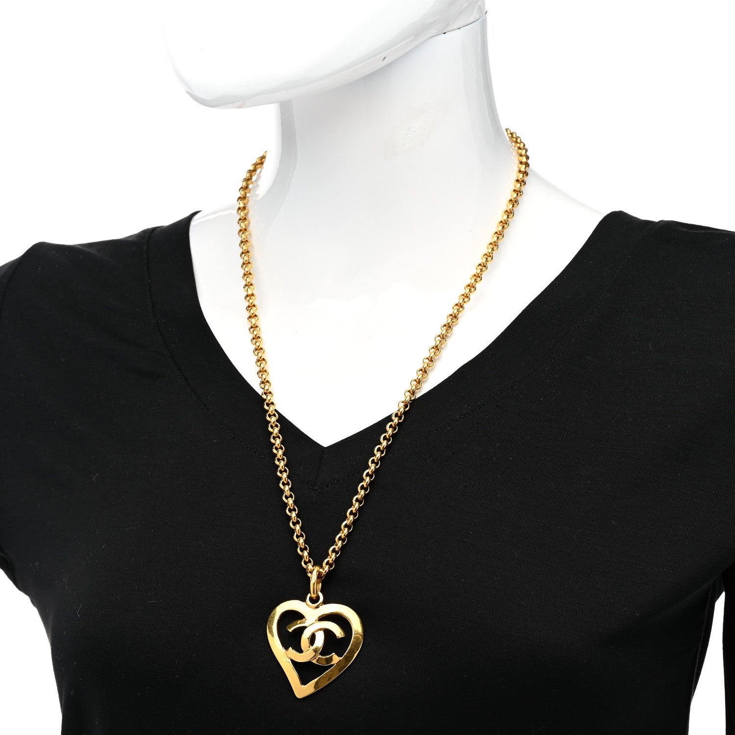 Chanel CC Heart Chain Pendant Necklace Gold 2 of 6