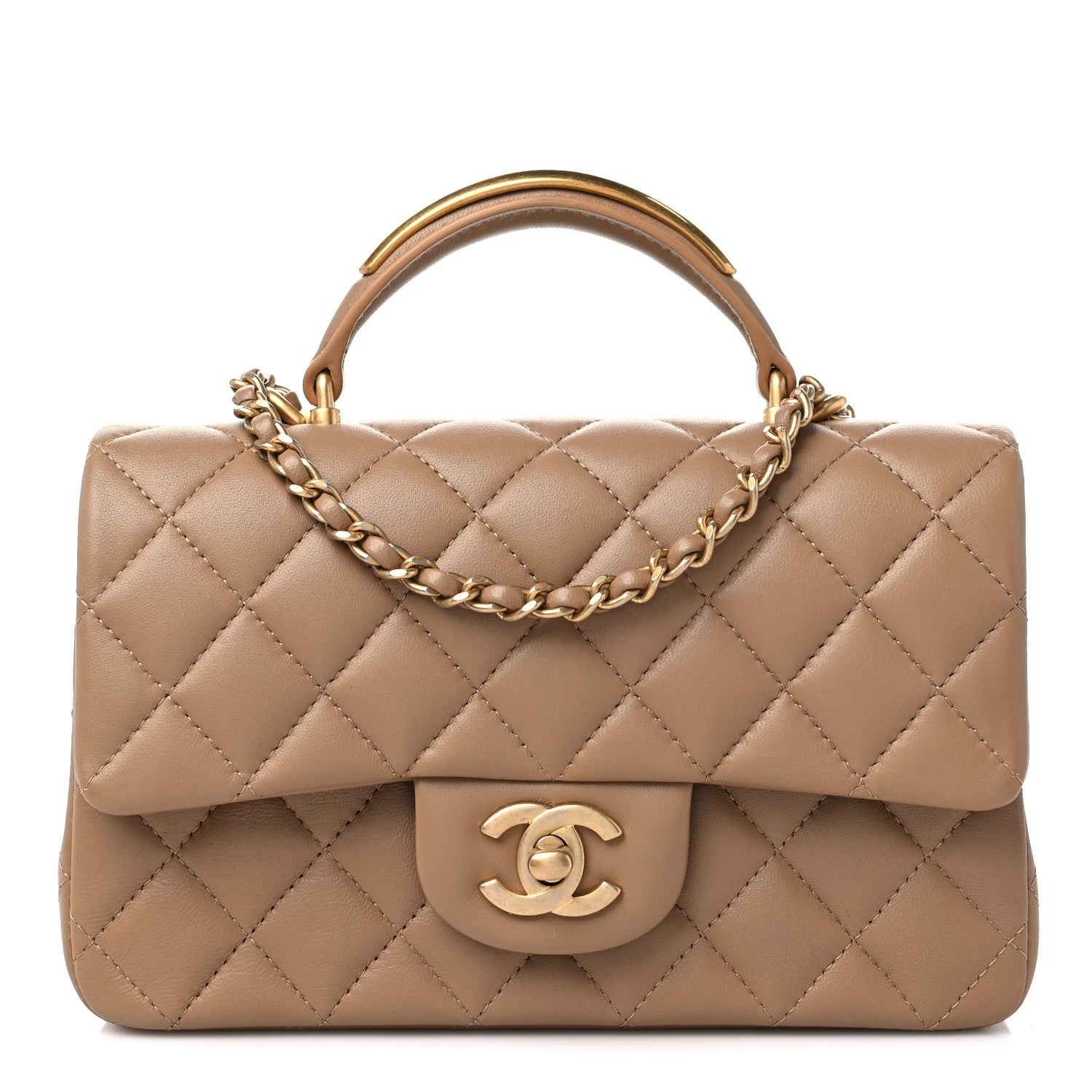 Chanel Lambskin Quilted Mini Metal Top Handle Rectangular Flap Beige 1 of 10