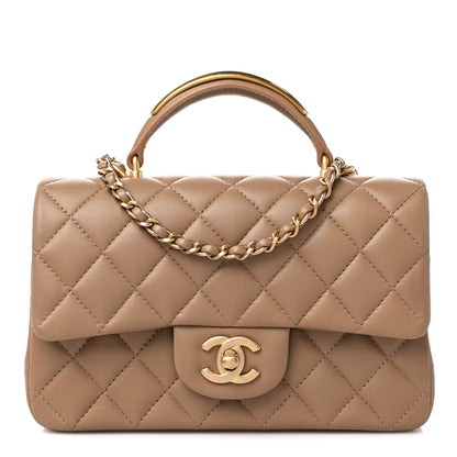 Chanel Lambskin Quilted Mini Metal Top Handle Rectangular Flap Beige 1 of 10