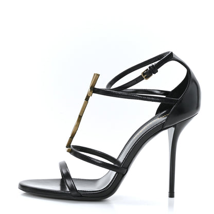 Saint Laurent Calfskin Cassandra 100 Ankle Strap Sandals 37 Black 1 of 7