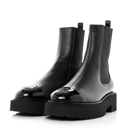 Chanel Crumpled Calfskin Patent Cap Toe Short Boots 39 Black 3 of 9